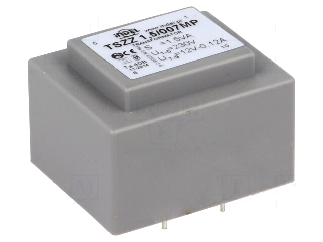 Transformator: ingegoten; 1,5VA; 230VAC; 12V; 100mA; PCB; IP00 Transformator: ingegoten; 1,5VA; 230VAC; 12V; 100mA; PCB; IP00
